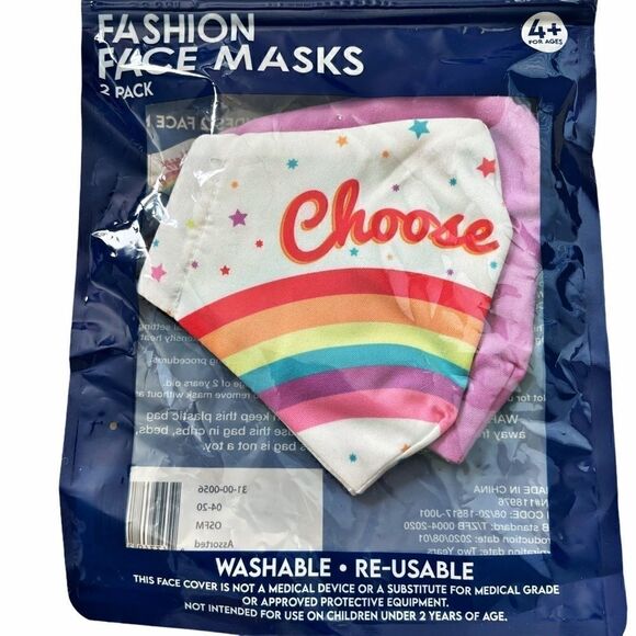 3 for $15 || Set of 2 Girl’s Fashion Face Masks Rainbow/ Pink NWT - Picture 1 of 2